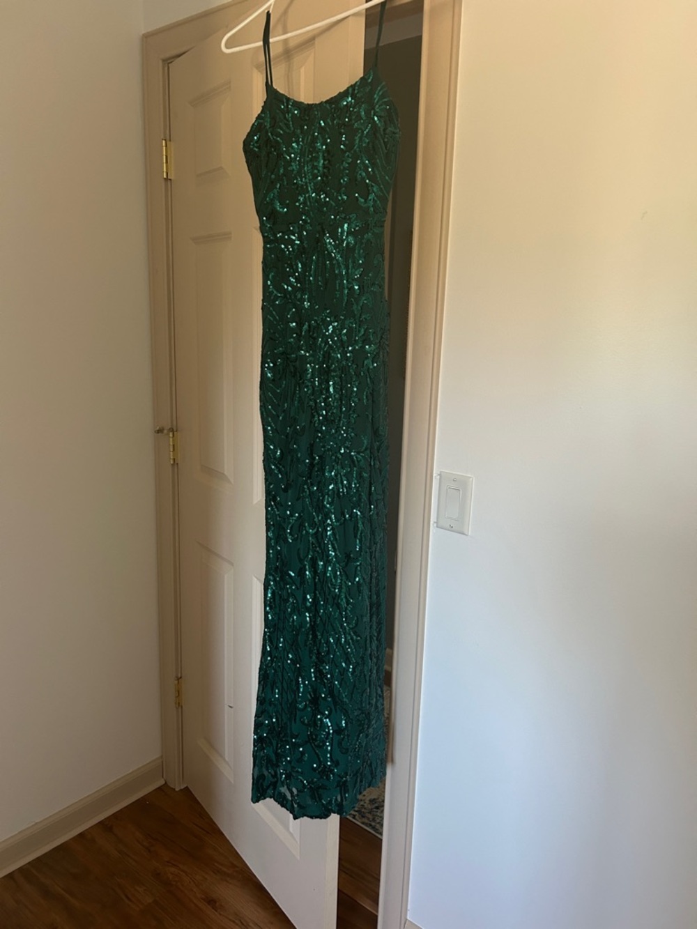 Crystal Doll Teal Spaghetti-Strap Dress with Sequin Trim